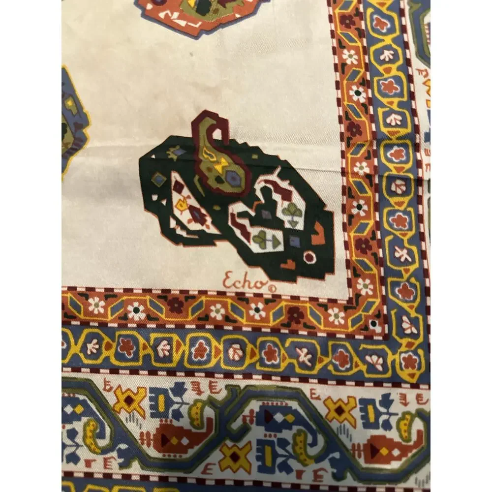 Vintage Echo Scarf Women's One Size Chinon Silk Geometric Print Square Scarf